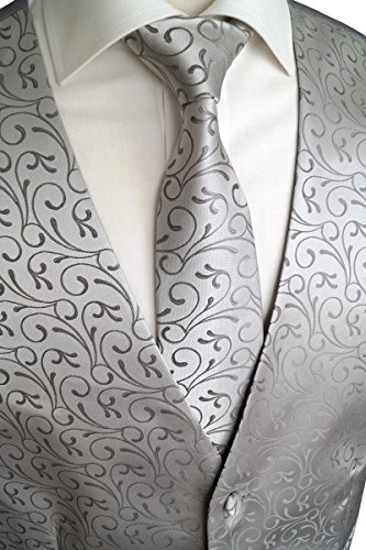 Sören Svensson - Chaleco de boda con plastron, pañuelo, corbata, 4 piezas Tallaje nº 30,3 gris 60