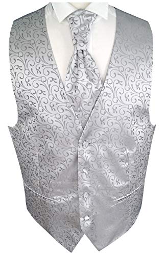 Sören Svensson - Chaleco de boda con plastron, pañuelo, corbata, 4 piezas Tallaje nº 30,3 gris 60