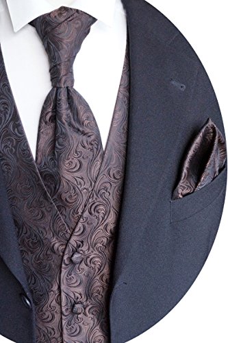 Sören Svensson Chaleco de boda con plastrón, pañuelo y corbata, entallado, marrón, modelo 36.4, marrón,