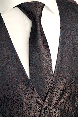 Sören Svensson Chaleco de boda con plastrón, pañuelo y corbata, entallado, marrón, modelo 36.4, marrón,