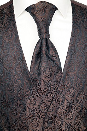 Sören Svensson Chaleco de boda con plastrón, pañuelo y corbata, entallado, marrón, modelo 36.4, marrón, 50 cm