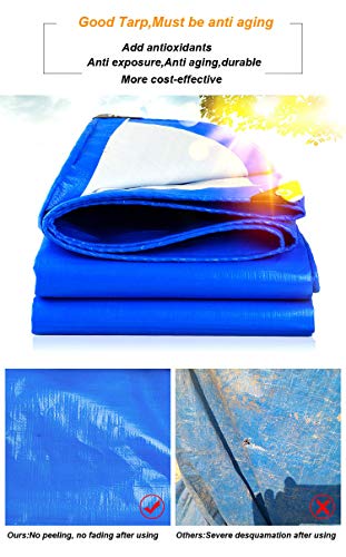 SOVIYAS Lona de alta resistencia Lona reforzada Ojales gruesos 4m x 6m 13ft x19ft (4x6m,150g/m²) Lona de PE Lona azul impermeable Hoja de cubierta de calidad superior Lona para acampar al aire libre