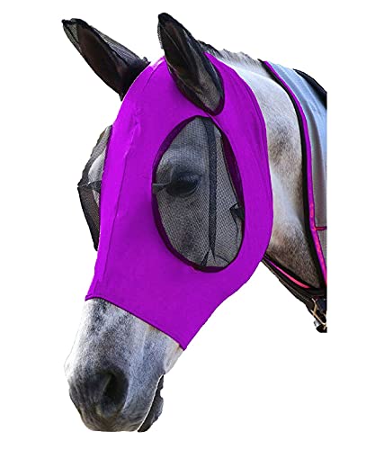 Spielen Máscara estándar de malla de caballo con orejas, máscara de malla de lycra, máscara de malla suave anti-UV con orejas protección UV para funda de caballo (púrpura)