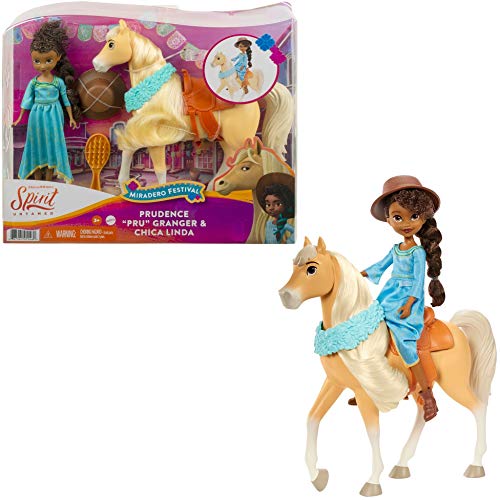 Spirit Pru con Chica Linda Festival Muñeca articulada con vestido y con caballo de juguete con crin y cabeza articulada (Mattel GXF64)