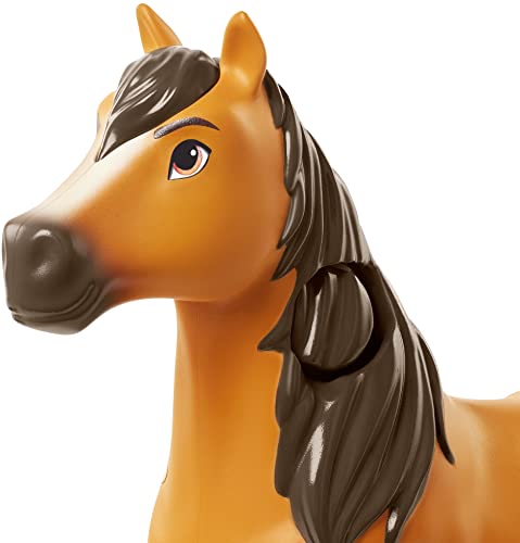 Spirit y Fortu Montamos a caballo Muñeca morena con caballo de juguete que cabalga solo y accesorios (Mattel GXF95)