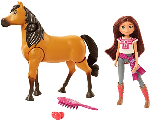 Spirit y Fortu Montamos a caballo Muñeca morena con caballo de juguete que cabalga solo y accesorios (Mattel GXF95)