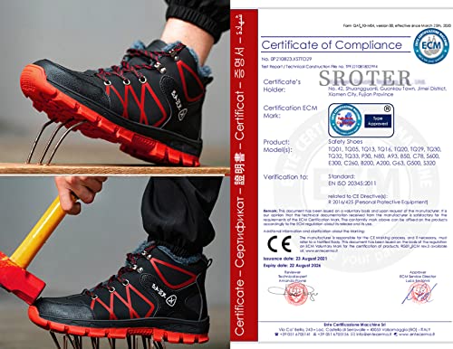 SROTER Mujer Hombre Invierno Botas de Seguridad Trabajo Zapatillas con Puntera de Acero Impermeables Botas de Nieve Zapatos de Trabajo Entrenador Unisex Zapatillas de Senderismo Rojo 41 EU