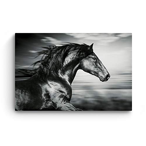 Startonight Cuadro Moderno en Lienzo - Caballo Negro Corriendo - Pintura Animales para Salon Decoración Grande 80 x 120 cm