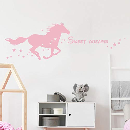 Sticker Pegatina con Nombre Personalizado, diseño de Caballo hígado – Decoración de Pared para habitación Infantil – 2 láminas de 25 x 45 cm y 40 x 25 cm – Color Rosa