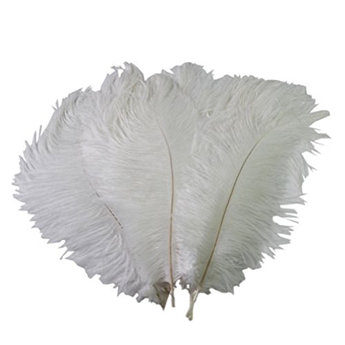 STOBOK 10 Piezas Artificiales Plumas de Avestruz,30-35 cm Plumas de artesanía para la decoración Banquete y Boda (Blanco)