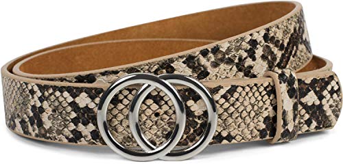 styleBREAKER cinturón de mujer con motivo de serpiente y hebilla de anillo, cinturón para la cadera, cinturón para la cintura 03010094, tamaño:90cm, color:Marrón-Beige