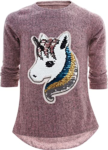 Sudadera con diseño de unicornio y caballo, reversible, con lentejuelas brillantes, blusa larga Unicornio 2 rosa. 134 cm-140 cm