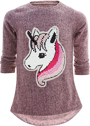 Sudadera con diseño de unicornio y caballo, reversible, con lentejuelas brillantes, blusa larga Unicornio 2 rosa. 134 cm-140 cm