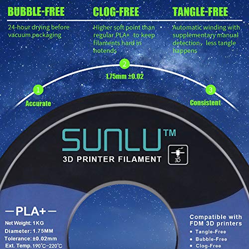 SUNLU PLA+ Filament 1.75mm for 3D Printer & 3D Pens, 1KG (2.2LBS) PLA+ 3D Printer Filament Tolerance Accuracy +/- 0.02 mm, Green