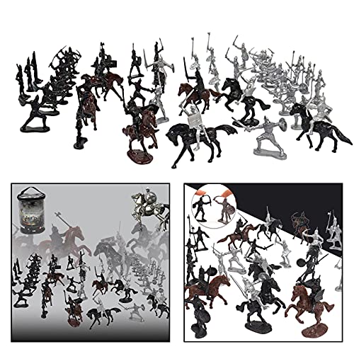 SunniMix Juguetes de Caballeros, Juguetes de plástico de los Caballeros Medievales Caballos de acción de Soldado Juguetes de colección de Regalos - 52pcs