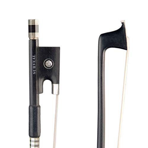 SURVEAL - Arco profesional de fibra de carbono para violín, talón de ébano tallado y crin de cola de caballo de Mongolia blanca, tono cálido, tamaño 4/4