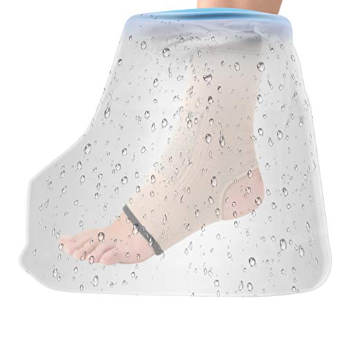 TAECOOOL Protector de herida fundida impermeable para adultos ducha y natación cubierta fundida impermeable reutilizable para la ducha, mantiene todos los yeso, vendas secos, azul (pie)