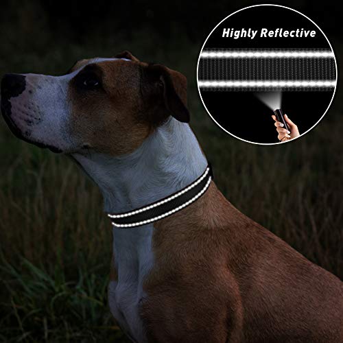 TagME Collar Perro Ajustable,Collar Nylon Reflectante,para Caminar Correr Entrenamiento,para Perros Pequeños,Negro,1.5cm De Ancho