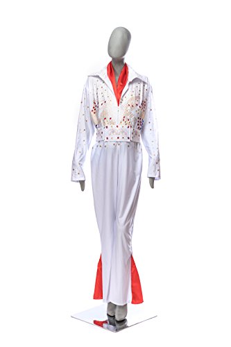 Tante Tina Disfraz de Elvis para hombre – Disfraz de estrella rockera de 3 piezas, incluye mono, cinturón y pañuelo – Color blanco – Talla M (50/52)