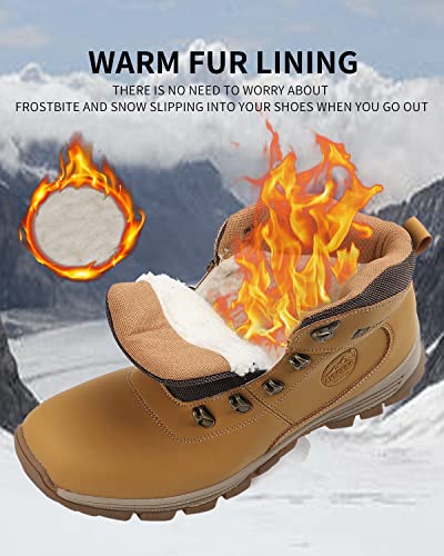 TARELO Botas Hombre Invierno Cálido Forro Piel Zapatos de Nieve Trekking Botines de Senderismo Tamaño 41-46(EU, Amarillo, Numeric_44)