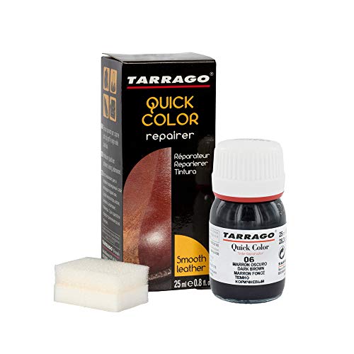 Tarrago | Quick Color 25 ml | Tinte Para Zapatos y Accesorios de Piel, Cuero Liso y Lona | Tintura de Secado Rápido Que Repara y Protege el Calzado de Pequeños Desgastes (Marrón Oscuro 06)
