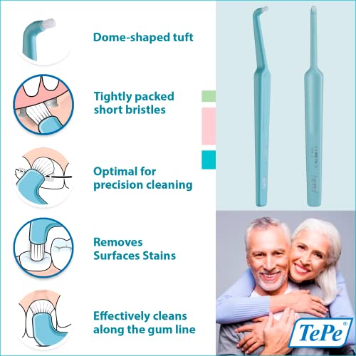 TePe Compact Tuft - Cepillo de dientes en ángulo especial, cepillo pequeño de una cabeza, para áreas difíciles, aparatos de ortodoncia e implantes, colores aleatorios
