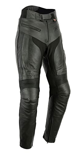 Texpeed Pantalones de Cuero Moto Hombre - con Armadura Protectores de Quita y pon CE (EN 1621-1) RS - Negro - (XL Cintura/Pierna Largo)