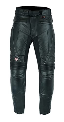 Texpeed Pantalones de Moto Cuero - Hombre Impermeable Motocicleta de Turismo para de con auténtica protección de Armadura de Motociclista CE (EN 1621-1) Negro - (M Cintura/Pierna Largo)