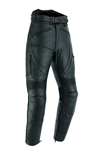 Texpeed Pantalones de Moto Cuero - Hombre Motocicleta Turismo para Motocicletas de con auténtica protección de Armadura de Motociclista CE (EN 1621-1) Negro - (3XL Cintura/Pierna Regular)