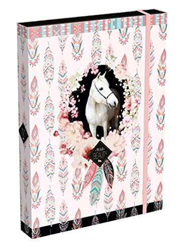 Theonoi Bonito diseño de caballo laminado – Caja de coleccionista de alta calidad / caja de dibujo / portadocumentos con goma elástica / goma de goma DIN A4 (caballo 03)