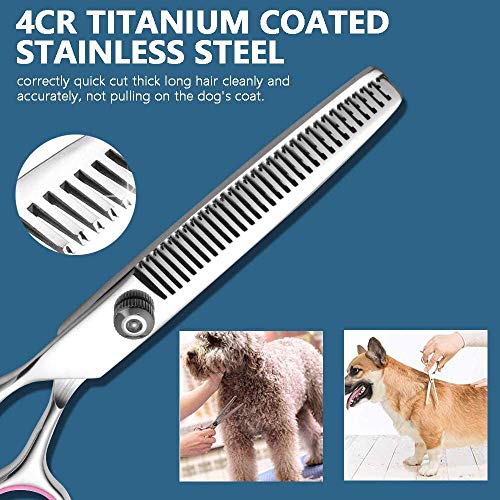 Tijeras de aseo para perros, juego de tijeras de aseo de mascotas de acero inoxidable 5 en 1 con punta redonda para el cuidado del cabello de perros y gatos