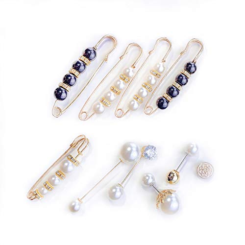 Tingz 10 Piezas Lady Perla Broches Perla Pin de Mujeres Clips Pin de seguridad de perlas Clips de Chal Suéter, Imperdibles Broches de Mujeres Clips Grandes para Ropa Faldas Fiesta la Vida Diaria