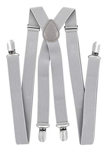 Tirantes para hombre con pajarita de axy; 4 clips resistentes en forma de X Color gris claro (tirantes anchos, 2,5 cm). Talla única