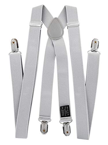 Tirantes para hombre con pajarita de axy; 4 clips resistentes en forma de X Color gris claro (tirantes anchos, 2,5 cm). Talla única