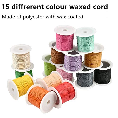 TOKERD 15 color hilos de cera 1 mm cordón de algodón encerado 150 m cordón de cera hilo de poliéster 1 mm hilo coser cuero cordón de macramé para hacer joyas