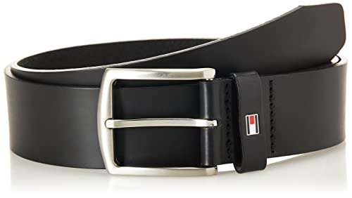 Tommy Hilfiger Denton Flag Logo Leather Belt Cinturón, Negro (Black), 105 para Hombre