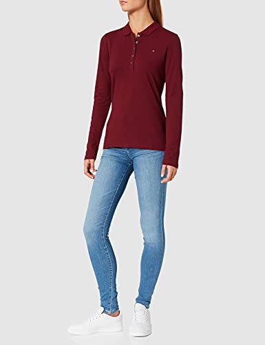 Tommy Hilfiger Long Sleeve Slim Polo, Camisa de Polo para Mujer, Rojo (Deep Rouge), Large