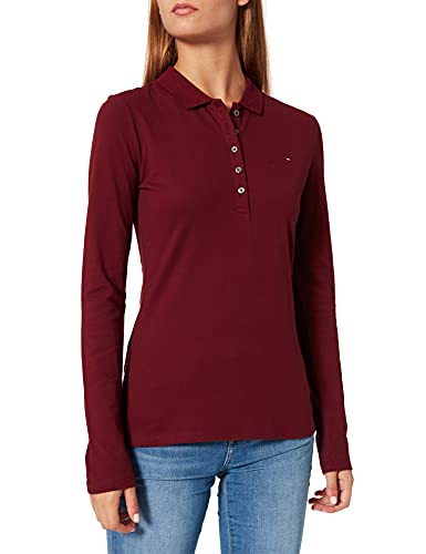 Tommy Hilfiger Long Sleeve Slim Polo, Camisa de Polo para Mujer, Rojo (Deep Rouge), Small