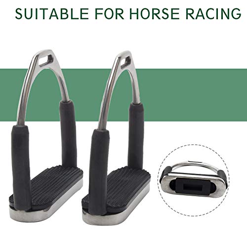 Tongdejing Pedales de sillín de 2 piezas, estribo de equitación plegable antideslizante de acero inoxidable con un ancho perfil barra de seguridad para accesorios de equitación para caballos.
