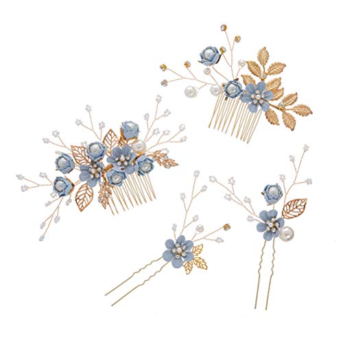 Toyvian 4 unids Rhinestone peines del Pelo Florales Nupcial Tocado Cristales Diadema Nupcial Decorativo Diadema Fiesta de Bodas Pelo de Noche (Azul)