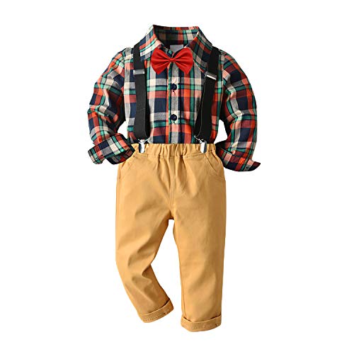 Traje de Vestir para niños pequeños Conjuntos de Ropa para bebés y niños Camisas con Pajarita + Pantalones con Tirantes 4 Piezas Trajes de Caballero Trajes 2-3 años