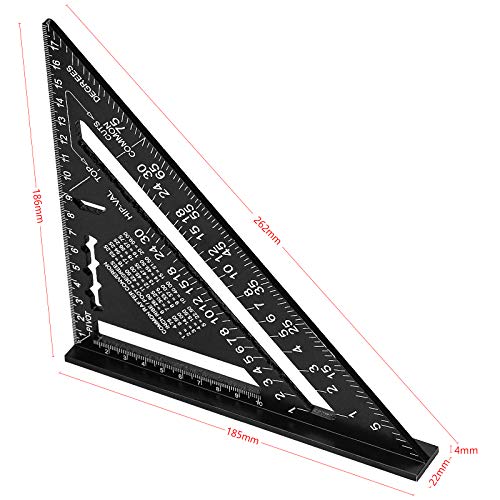 Transportador Cuadrado de 7 Pulgadas Regla triangular de 7 pulgadas Regla Métrica Medición de Herramientas de diseño Regla de Carpintero para Medir Ángulos y Distancias Negro