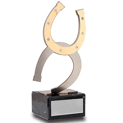 Trofeos Martínez - Trofeo de Acero Inoxidable y Aluminio Color Oro herraduras Caballo 15cm.