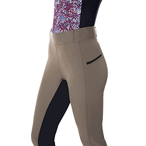 TYTUOO Leggings de silicona para mujer, con agarre suave, para equitación, gimnasio, yoga, pantalones equinos ventilados, para mujer, café, L