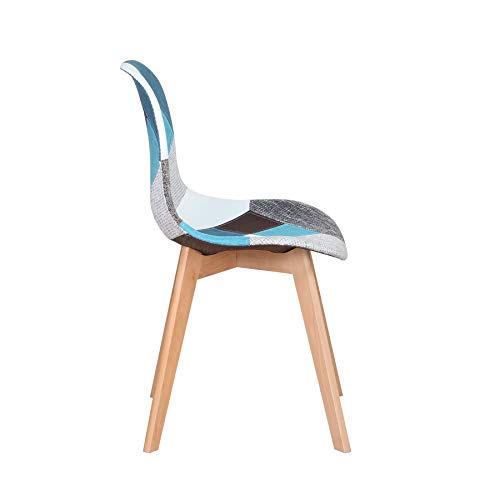 Uderkiny Juego de 4 sillas Silla de Comedor de Retazos Silla de Estilo nórdico para Cocina Comedor Sala de Estar y Restaurante (Azul)