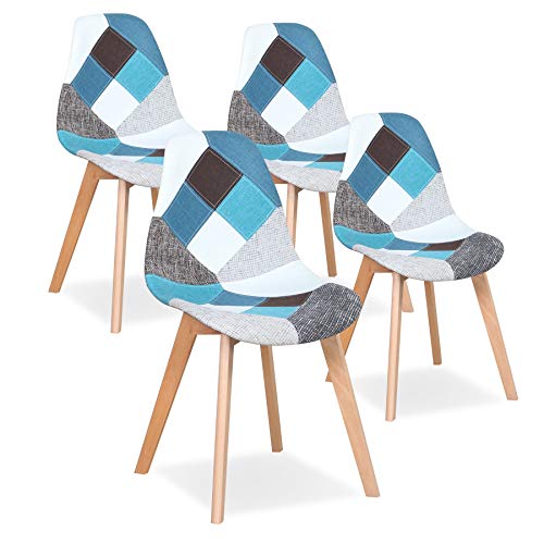Uderkiny Juego de 4 sillas Silla de Comedor de Retazos Silla de Estilo nórdico para Cocina Comedor Sala de Estar y Restaurante (Azul)