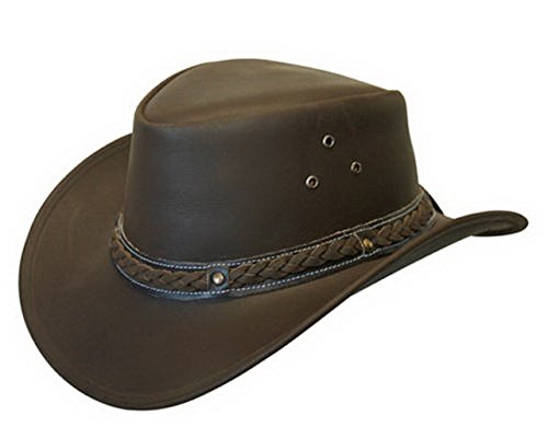 Unisex Marrón Safari de Cuero Arbusto Australiano Cowboy Style Clásico Occidental Outback Sombrero M