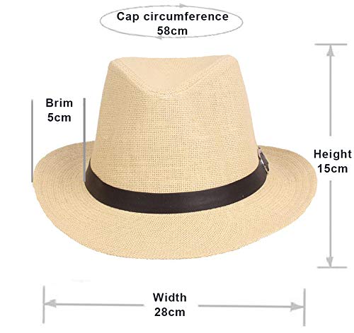Upstore Sombrero de paja para hombre, sombrero de Panamá, sombrero de playa, sombrero de sol con cinturón