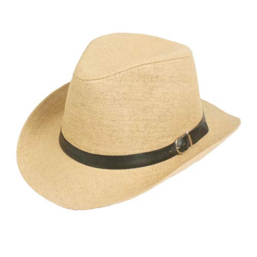 Upstore Sombrero de paja para hombre, sombrero de Panamá, sombrero de playa, sombrero de sol con cinturón