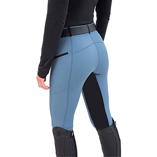 URIBAKY - Pantalones de equitación para mujer, para ejercicio, talle alto, deportes de equitación, equitación, ropa de deporte, azul, XL